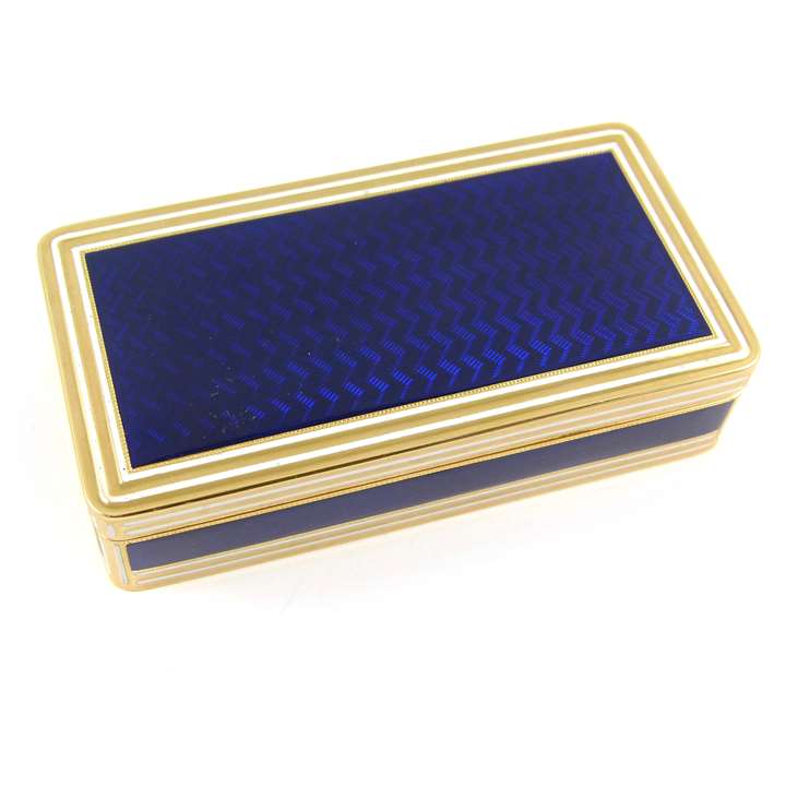 George III gold and blue guilloche enamel rectangular box